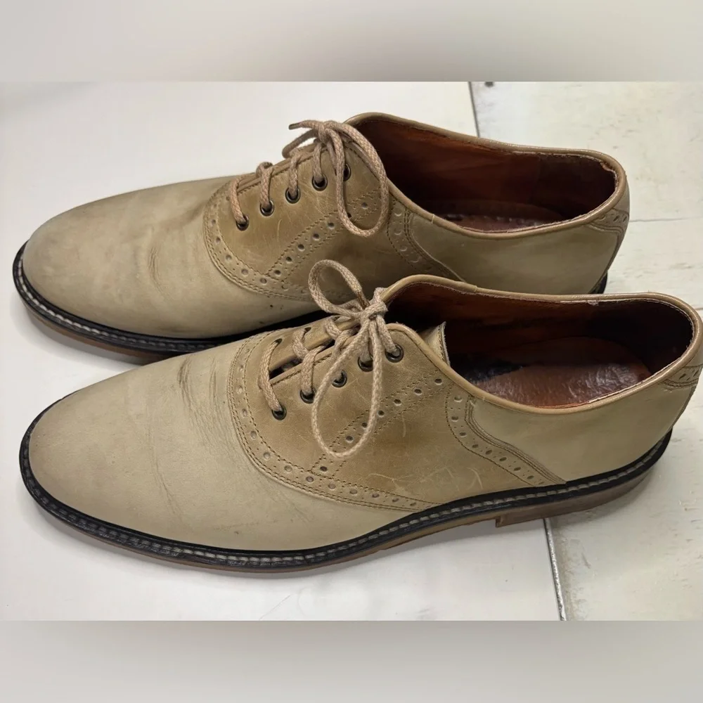 Johnston & Murphy Saddle Oxfords Mens Size 10 M Beige Leather Block Heels Italy
